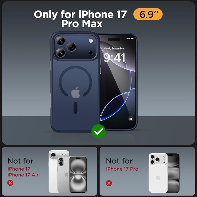 Miracase Magnetic for iPhone 17 Pro Max Case (Compatible with MagSafe) with Screen Protector Military-Grade Protection, Anti-Fingerprint Matte Phone Cover for iPhone 17 Pro Max 6.9 inch, Blue