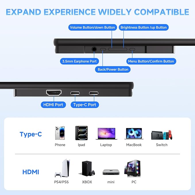 23.8" 4K Portable Monitor, UHD 3840x2160 IPS 400nits 100% sRGB Calibrated Color Gaming Monitor, USB-C HDMI Laptop Screen Extender with Speakers for Desktop, MacBook, PS5, Xbox, Switch
