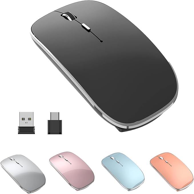 Halpilt Wireless Mouse Chargeable Portable Silent USB-A and Type-C Dual Mode Wireless Mouse 3 Adjustable DPI for Laptop, Mac, Android, PC (Q23S Black) (Black)