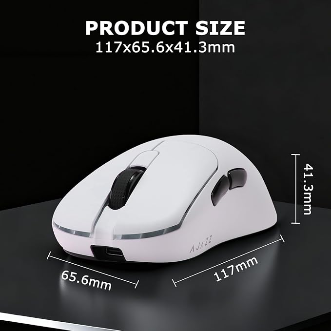 AJ179PRO PAW3395 26000 DPI Gaming Mouse, 8000Hz Polling Rate, 58g Ultra-Light, Tri-Mode (2.4G/Wired/Bluetooth 5.2), Magnetic RGB Charging Dock, Ergonomic Right-Hand Design, White