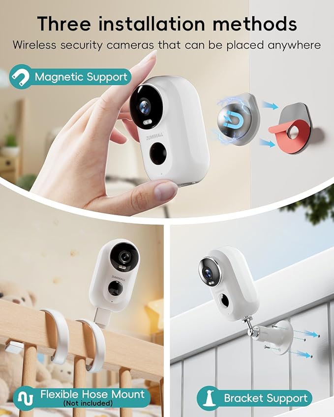 ZUMIMALL Solar Security Cameras Wireless Outdoor, 2K Outdoor Camera Wireless Solar Powered, 2.4G WiFi Battery Camera, 3MP Color Night Vision, Magnetic Mount,Siren,PIR/AI Analyse, IP66, Cloud, Alexa