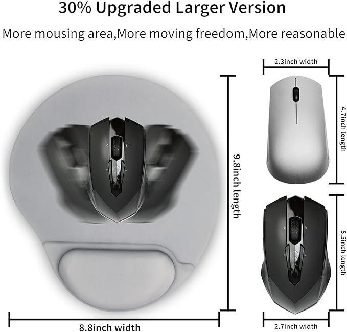 Ergonomic Mouse pad with Wrist Support,Cute Mouse Pad with Wrist Rest,Comfortable Mouse Pad for Home Office Gaming Working Computers Laptop,Pain Relief with Non-Slip PU Base (Gilver)