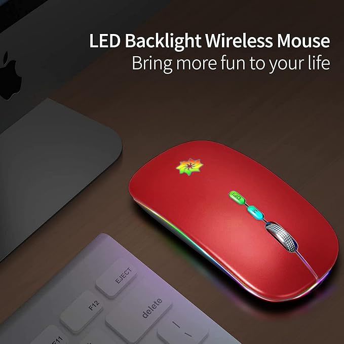 KBCASE LED Wireless Mouse Slim Silent Mouse 2.4G Rechargeable Wireless Computer Mouse Wireless Mouse for Laptop, MacBook, iPad, Chromebook, with USB & Type-c Receiver