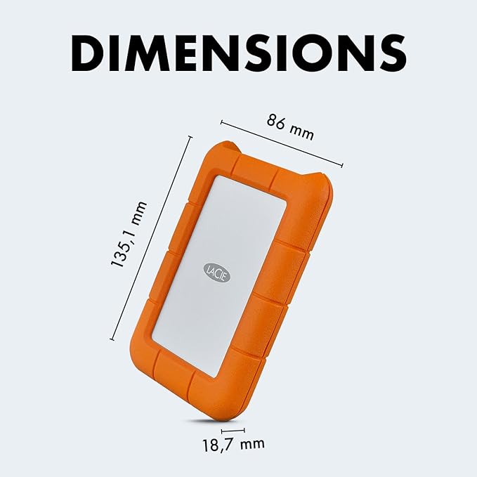 LaCie Rugged USB-C 2TB External Hard Drive Portable HDD – USB 3.0 compatible, Drop Shock Dust Rain Resistant, for Mac and PC Computer Desktop Workstation Laptop, 1 Month Adobe CC (STFR2000800)