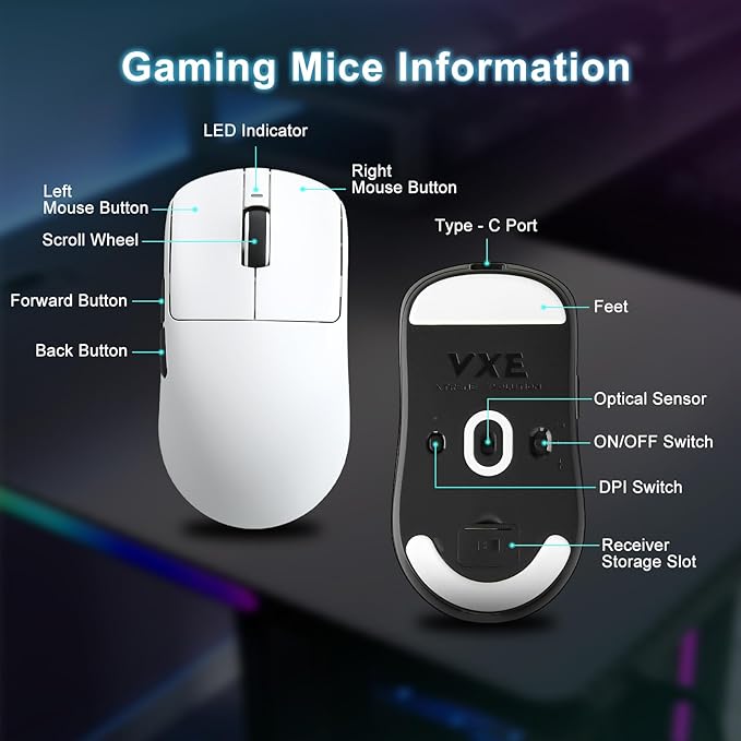 R1 SE+ Wireless Gaming Mouse, 18000 DPI, High-Precision PAW3395 SE Sensor,55g Lightweight,Tri-Mode 2.4G/BT5.0/USB-C Gaming Mouse, Programmable Ergonomic Mice Suitable for Laptops/PC/Mac (White)