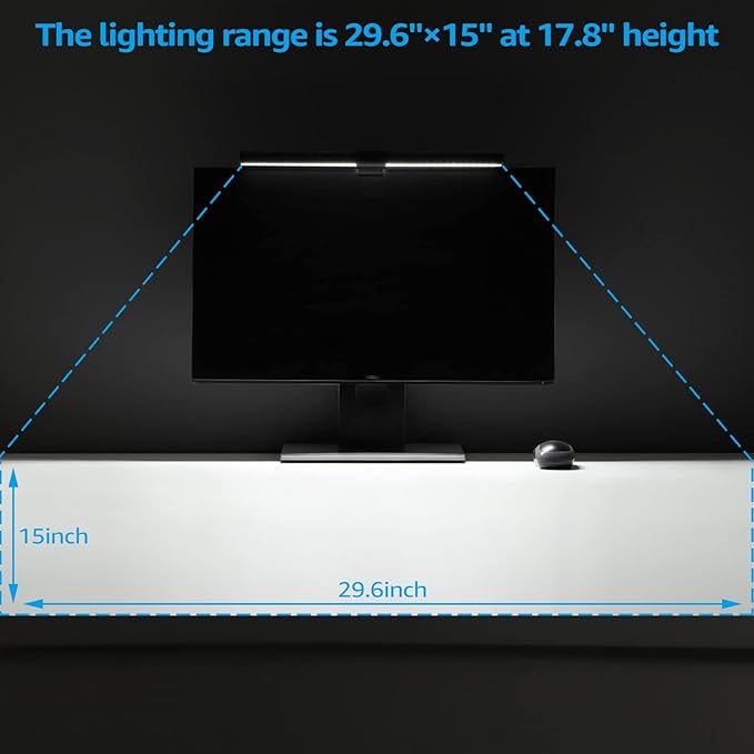 TORCHSTAR LED Computer Monitor Lamp, Auto-Dimming, CRI 97 Eye-Caring Adjustment LED Screen Light Bar, E-Reading USB Powered Monitor Light for Gaming Desk Office, Touch Control, Black