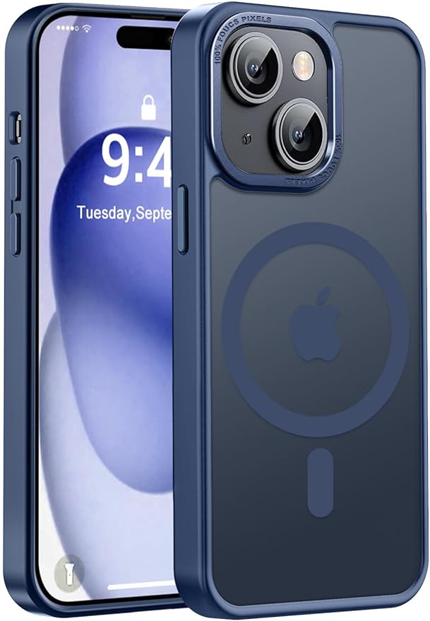 Newfuture Magnetic for iPhone 15 Case [Compatible with Magsafe] [Military Grade Drop Protection] Translucent Matte Anti-Fingerprint Shockproof Phone Case for iPhone 15 6.1 inch, Navy Blue