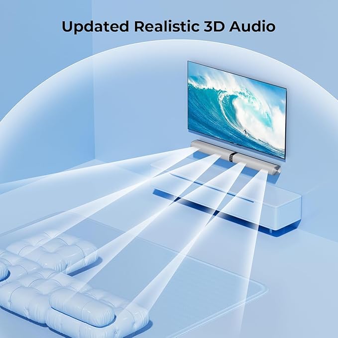 Sound Bar for Smart TV, 80W Soundbar with Bluetooth/ARC/Opt/AUX Connect, Auto Volume Boost, 3 Equalizer Modes, 2 in 1 Detachable Soundbar for TV/PC/Gaming/Projectors