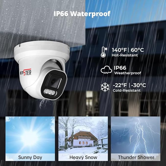 ENSTER 8MP 4K PoE Security Camera Outdoor, Full Metal, Compatible ONVIF & RTSP, 100ft Smart Color Night Vision, AI Human & Vehicle Detection, IP66 Waterproof, 110° Wide Angle, Built-in Mic