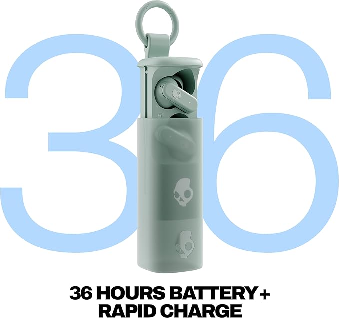 Skullcandy Dime Evo Wireless Earbuds, Bluetooth Headphones, Noise Isolating Fit, Up to 36 Hours Battery, Microphone for iPhone Android, Easy Carry with Clip-Anywhere Case - Preppy Sage