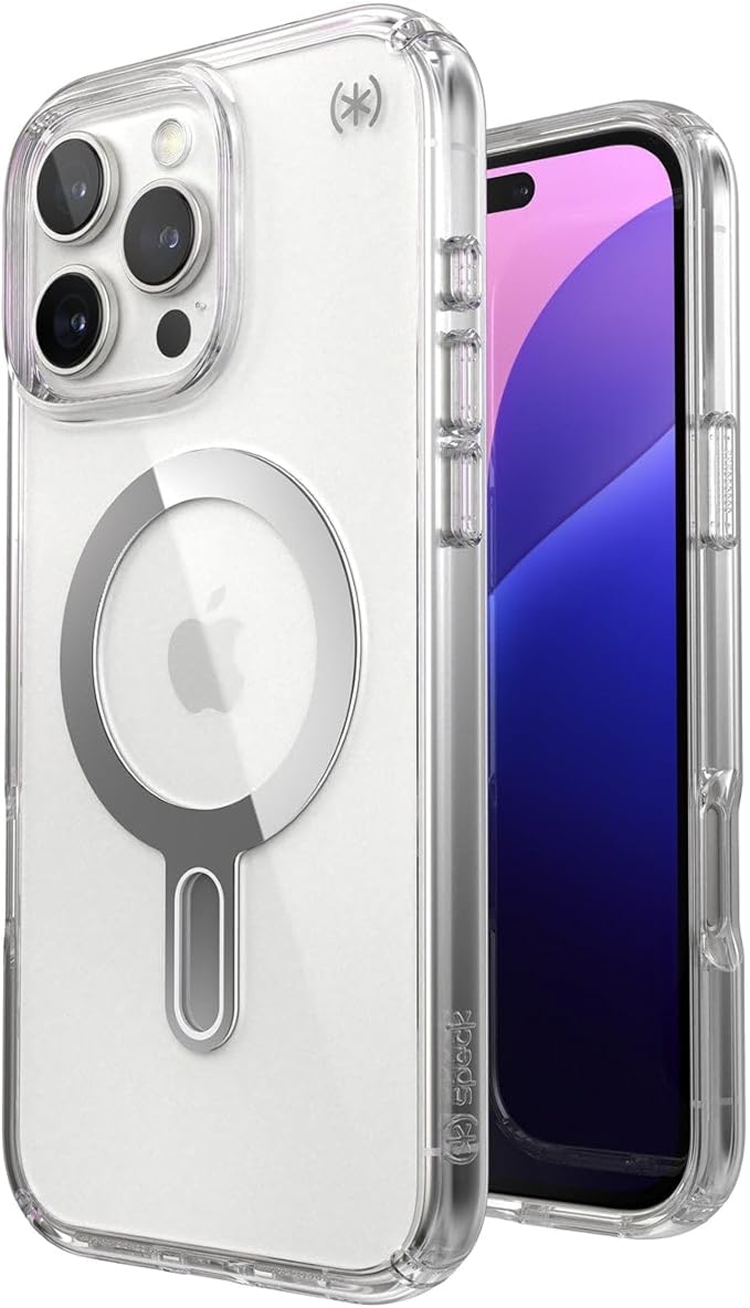 Speck Clear iPhone 16 Pro Max Case MagSafe + ClickLock - Slim Phone Case iPhone 16 Pro Max - iPhone 16 Pro Max Phone Case - Presidio - Clear/Chrome