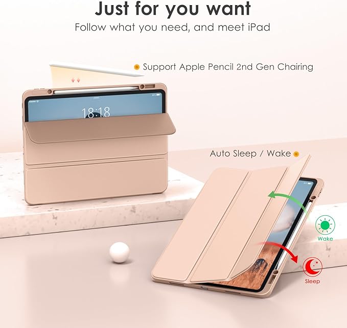 VIKESI Case for iPad Pro 12.9 6th/5th/4th/3rd Generation 2022/2021/2020/2018,TPU Shockproof Frame,Built-in Pencil Holder,Auto Sleep/Wake - Pink Gold