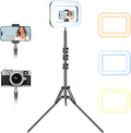 Rechargeable Ring Light with Stand for Video Recording, Dimmable Lighting Tripod for iPhone, Square Light with Phone Holder for Content Creators, Selfie, Makeup, Live Streaming, TikTok