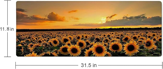 Sunflower Field Extended Big Mouse Pad Large,XL Gaming Mouse Pad Desk Pad,31.5x11.8inch Long Computer Keyboard Mouse Mat Mousepad with 3mm Non-Slip Base and Stitched Edge for Home Office Work
