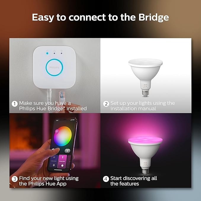 Philips Hue Smart 100W PAR38 LED Bulb - White and Color Ambiance Color-Changing Light - 1 Pack - 1300LM - E26 - Outdoor - Control with Hue App - Works with Alexa, Google Assistant and Apple Homekit