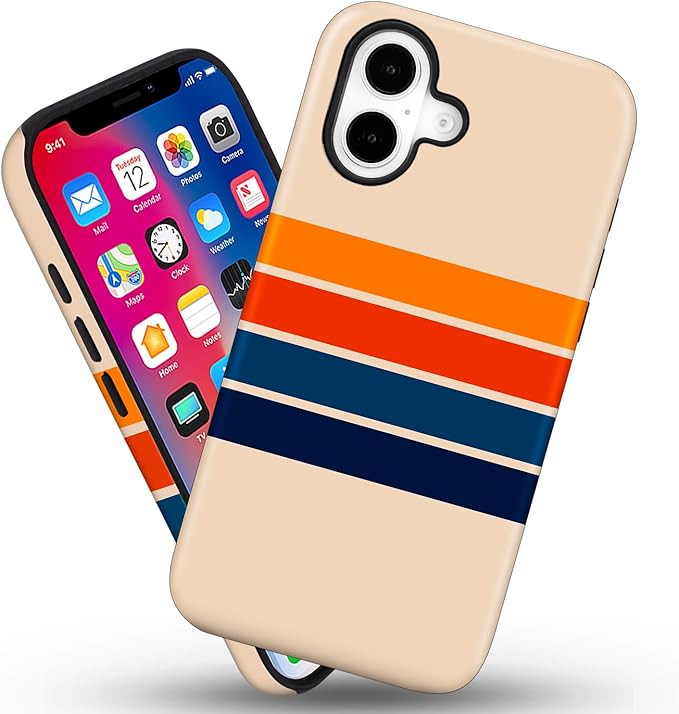 Magnetic for iPhone 16 Case Cute Stripes Phone Case, Shockproof Slim TPU and Hard PC Protective Phone Cover Compatible with MagSafe Designed for Women Girls,Retro