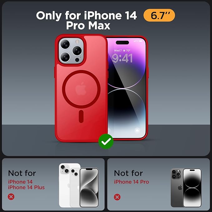 Miracase Magnetic Series for iPhone 14 Pro Max Case [Compatible with MagSafe] [with 2X Screen Protectors] Military-Grade Protection, Anti-Fingerprint, Phone Case for iPhone 14 Pro Max, Red