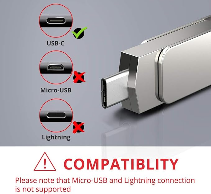 MOSDART 128GB USB C 3.2 Fast Speed C and A Dual Flash Drive, exFAT Memory Stick with Keychain Loop, for iPhone 15,16,17, Android Phone, iPad, MacBook, Silver(Pack of 2)