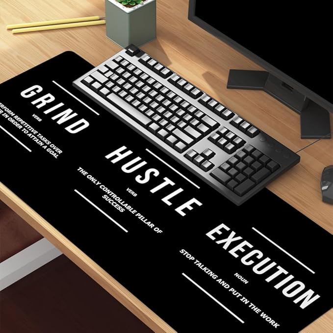 Inspirational Black Hustle Rectangle Mouse Pad Non Slip Rubber Base Cool Full Desk Mouse Pad Motivational Quotes Gaming Keyboard and Mouse Pad for Laptop Computers Office Desk 31.5“x15.7"