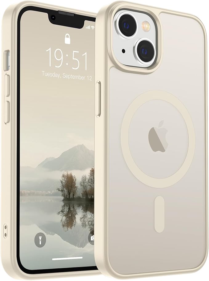 SUPFINE Magnetic for iPhone 15 Plus Case & iPhone 14 Plus Case(Compatible with MagSafe)(Military Grade Drop Protection) Slim Translucent Shockproof with Anti-Fingerprint Phone Case,Antique White