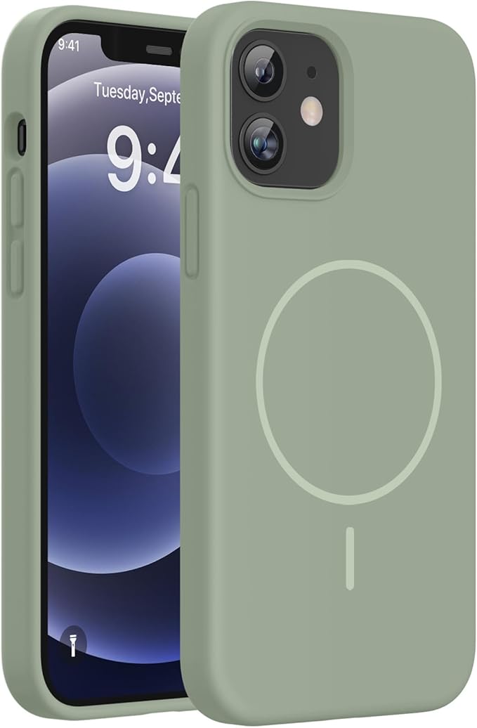 Miracase Magnetic for iPhone 12 Case/iPhone 12 Pro Case, [Soft Anti-Scratch Microfiber Lining], Compatible with MagSafe,Liquid Silicone Shockproof Drop Protection Phone Case for 12/12 Pro,Patina Green