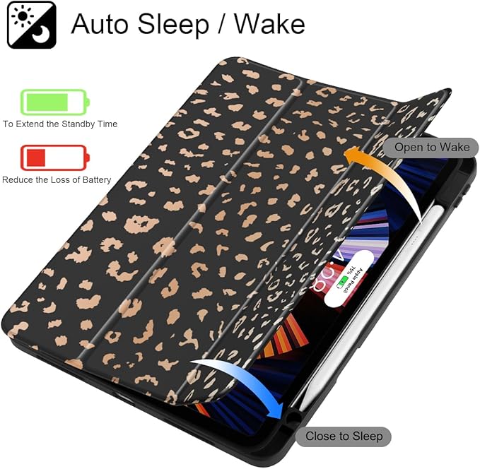 May Chen Case for iPad Pro 11-Inch M5/M4 2025/2024 (6th/5th Generation), Clear Transparent Print Back Shell Slim Stand Shockproof Tablet Cover, Auto Wake/Sleep, Leopard Print