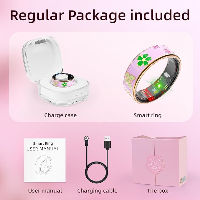 Enamel Craft Smart Ring for Women & Men No Subscription Fee Fitness Tracker with Sleep Tracking, Heart Rate, SpO2 - IP68 Waterproof for iOS Android - Activity Tracker, Remote Camera (Pink, 6)
