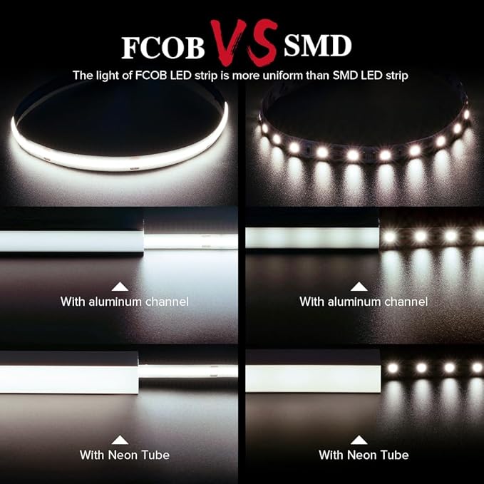 BTF-LIGHTING FCOB COB LED Strip Flexible High Density Uniform Light 8W/m 32.8FT DC24V Natural White 4000K CRI 90+ 8mm Width LED Ribbon for Bedroom Indoor Decor(No Adapter or Controller)