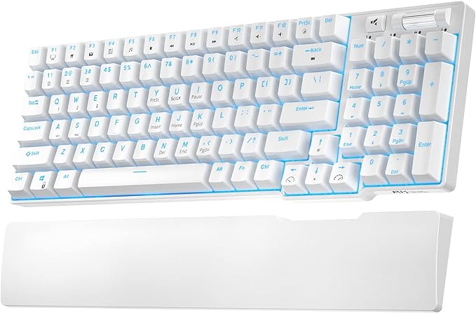 RK ROYAL KLUDGE RK96 90% 96 Keys BT5.0/2.4G/USB-C Hot Swappable Mechanical Keyboard, Wireless Mechanical Keyboard with Magnetic Wrist Rest, Blue Backlight (Blue Switch)