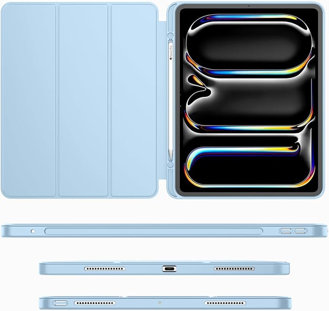 iMieet Case for iPad Pro 11 Inch (M5) 2025 /(M4) 2024 5th Gen, Trifold Stand Smart Cover with Pencil Holder and Soft TPU Back, Auto Wake/Sleep (Sky Blue)