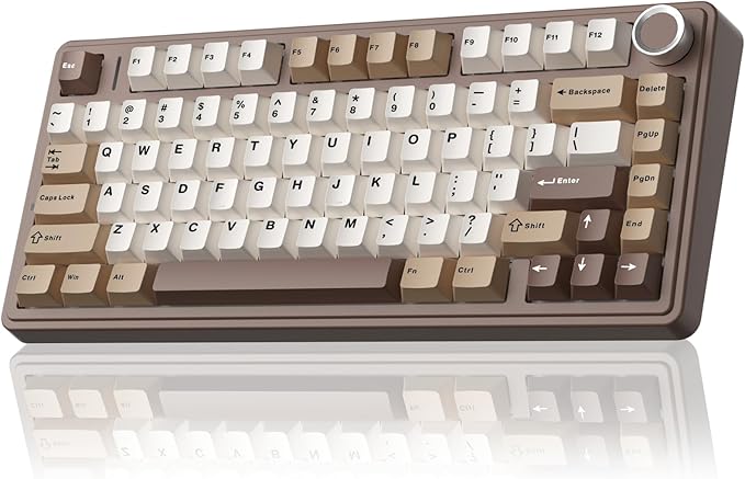 AULA F75 75% Wireless Mechanical Keyboard, Hot Swappable Creamy Keyboard, Pre-lubed Linear Switches, 2.4GHz/Type-C/BT5.0, RGB Backlit Gaming Keyboards(White&Brown)