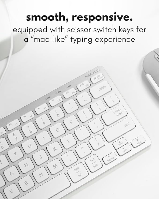 Macally USB C Wired Keyboard for Mac (USB C + USB A) – Compatible Keyboard for MacBook Pro/Air, iMac & MacMini – Compact Aluminum Mac Keyboard