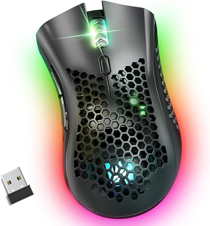 WolfLawS KM-1 Gaming Mouse, Wireless Mouse Gaming Computer Mice USB with Honeycomb Shell, 6 Programmed Buttons, 3 Adjustable DPI, Ergonomic RGB Optical Mouse for PC Mac Laptop