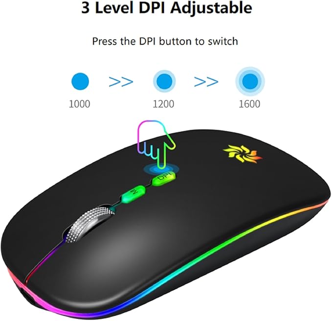 KBCASE Wireless Mouse, LED Wireless Mouse for Laptop, Slim Silent Mouse 2.4G Rechargeable Wireless Computer Mouse for Laptop, MacBook, iPad, Chromebook, with USB & Type-c Receiver