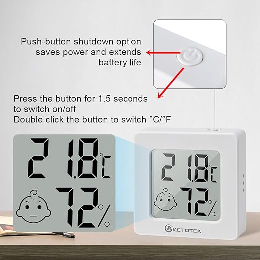 KETOTEK 5 Pack Thermometer Room Hygrometer Indoor Mini Temperature and Humidity Monitor Digital Humidity Meter Gauge with Comfort Indicator for House Office Greenhouse