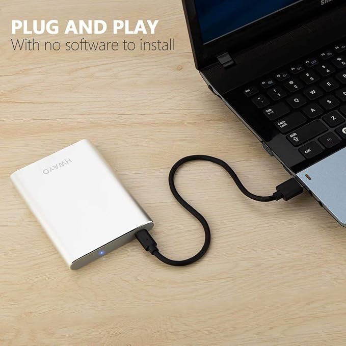HWAYO 750GB Portable External Hard Drive, USB3.1 Gen 1 Type C Ultra Slim 2.5'' HDD Storage Compatible for PC, Desktop, Laptop, Mac, Xbox One (Silver)