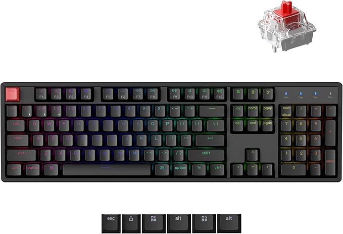 Keychron K10 QMK Bluetooth Wireless/Wired Mechanical Keyboard, Full-Size Layout Hot-Swappable Gaming Keyboard with Keychron Super Red Switch, RGB Backlit, Aluminum Frame for Mac/Windows-Version 2