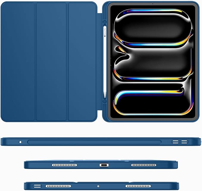iMieet Case for iPad Pro 11 Inch (M5) 2025 /(M4) 2024 5th Gen, Trifold Stand Smart Cover with Pencil Holder and Soft TPU Back, Auto Wake/Sleep (Navy Blue)