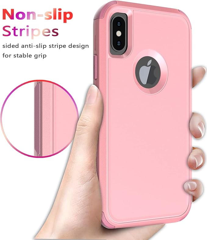 Diverbox for iPhone X Case/iPhone Xs Case [Shockproof] [Dropproof] [Tempered Glass Screen Protector ] Heavy Duty Protection Phone Case Cover for Apple iPhone X/XS (Pink)