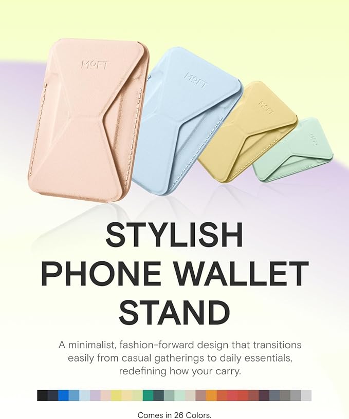 MOFT Magnetic Wallet Stand Compatible with iPhone 17/16/15/14/13/12 Series, Angle Adjustment & Magsafe Compatible MOVAS Phone Stand,Peach Pink
