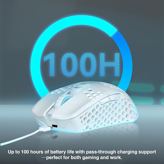 SOLAKAKA SM600 White Wireless Gaming Mouse,Tri-Modes BT5.1/Type-C Wired/2.4G Wireless Mouse with 2 Side Buttons, Programmable Macro Gamer Mouse with RGB Light for Laptop/PC/Mac