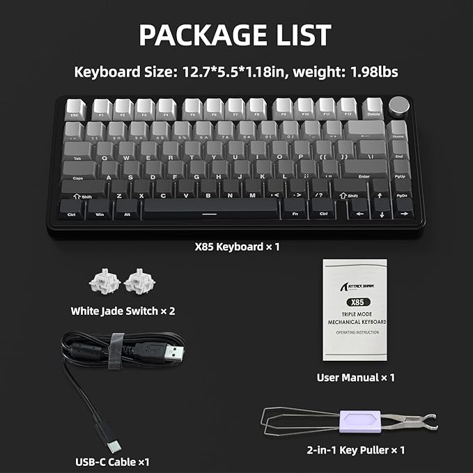 Yindiao X85 Wireless Mechanical Keyboard, TKL 82 Keys Bluetooth 5.0/2.4GHz/USB-C Hot Swappable Custom Keyboard,Gasket Structure,Knob,RGB Backlit Gaming Keyboard for PC/Mac/PS4/Xbox(Black)