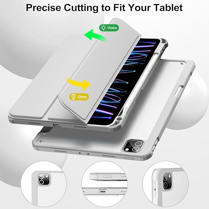 JKSML Case for iPad Pro 11, Case with Pencil Holder for iPad Pro 11 Inch 4th/3rd/2nd Generation 2022/2021/2020, Transparent Protective Cover for iPad Pro 11, Supports Pencil 2 Charging, Gray