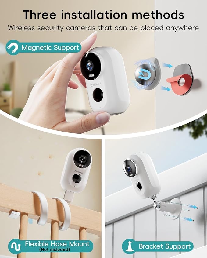 ZUMIMALL Solar Security Cameras Wireless Outdoor, 2Packs, Solar Camera Outdoor Wireless, 2.4G WiFi Battery Camera, 3MP Color Night Vision, Magnetic Mount, Siren,PIR/AI Analyse, IP66, Cloud, Alexa