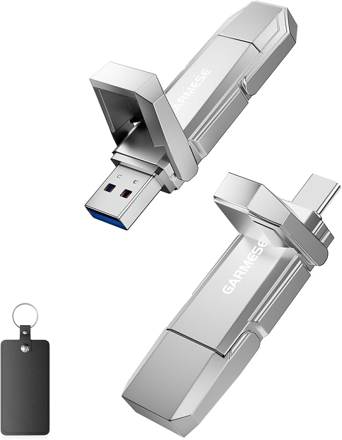 USB C SSD Flash Drive 512GB Up to 450MB/s, External SSD Type C+ USB A USB 3.2 Dual Ports Portable Metal Thumb Drive Stick 2-in-1 External Drive for iPhone 17/16/15 Series/Mac/Android Phone