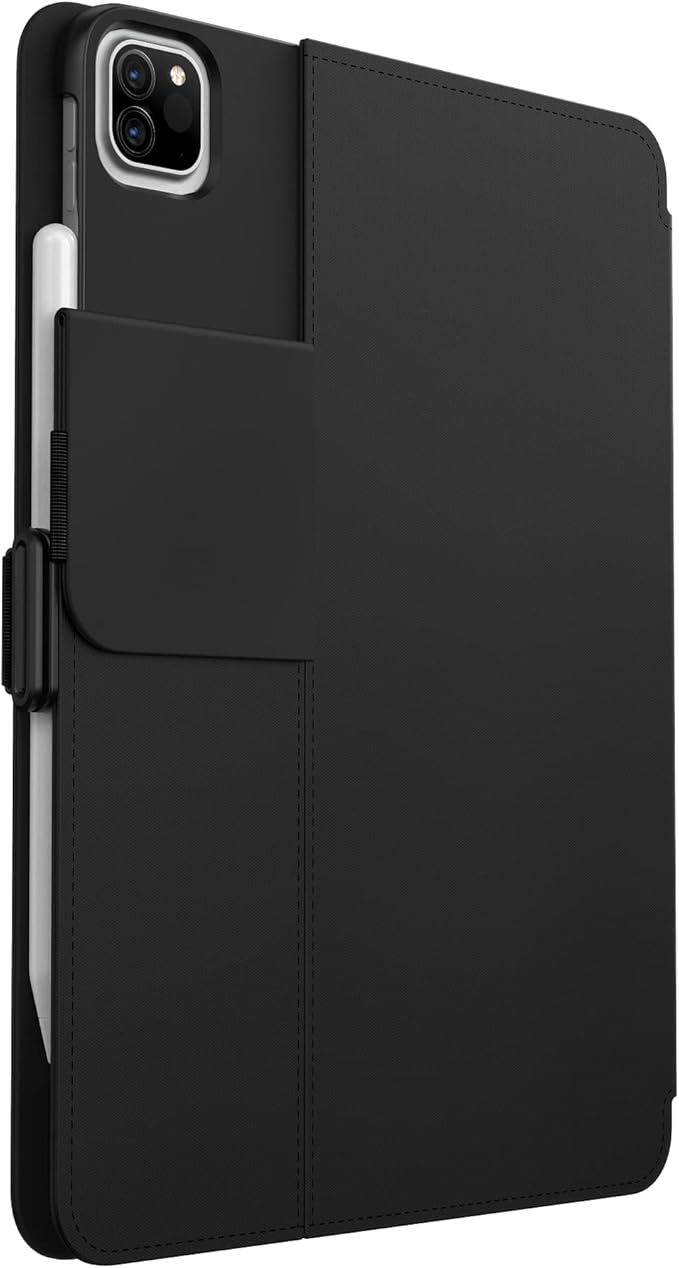 Speck Case for iPad Pro 4th Generation 11 Inch - Drop & Camera Protection, Slim Multi Range Stand, Apple Pencil Holder - Black/Black/White