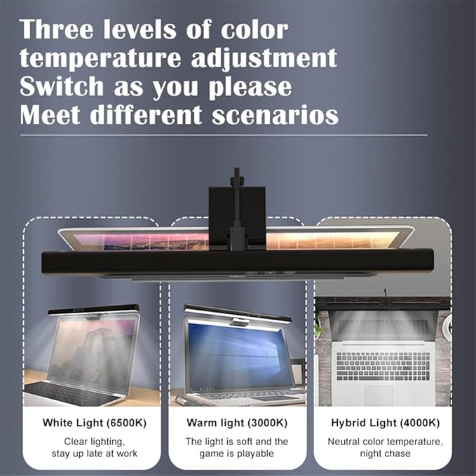 Computer Monitor Lamp LED Screen Hanging Light Bar for Eye Caring, 60 Min Auto-Off Timer, Infinite Dimming, No Screen Glare Space Saving Home Office Desk Laptop e-Reading Lights (50cm/19.7in)