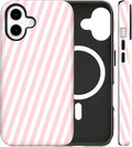 Magnetic for iPhone 17 Case Cute Diagonal Stripes Phone Case, Shockproof Slim TPU and Hard PC Protective Phone Cover Compatible with MagSafe Designed for Women Girls,Pink