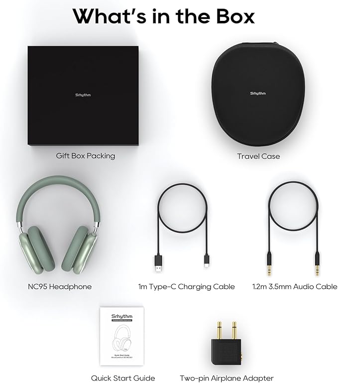 Srhythm NiceComfort 95 Hybrid Noise Cancelling Headphone Wireless, Bluetooth Headset with Transparency Mode,ENC,HD Sound