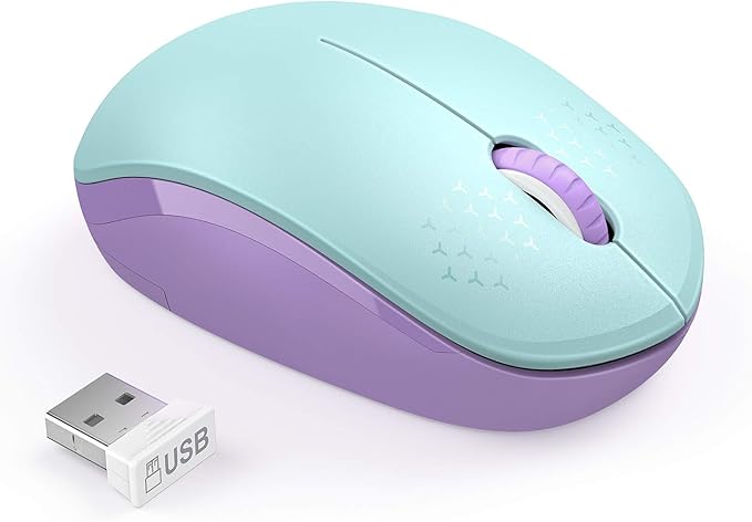 seenda Wireless Mouse for Laptop, 2.4G Noiseless Mouse with USB Receiver - Optical Tracking Portable Computer Mice for Chromebook, PC, Tablet, Windows System, 24 Months Battery Life -Mint Green&Purple